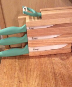 Ceramic Knife Set with Block - Chef Knife, Utility Knife, Paring Knife Rust Proof Sharp Turquoise Kitchen Knife Set with Wood Block and Fruit Peeler 52 71O60cgunL 1