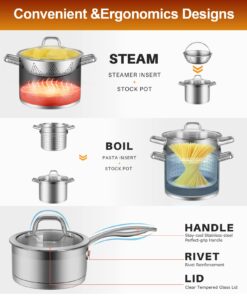 Duxtop Professional Stainless Steel Pots and Pans Set, 17PC Induction Cookware Set, Impact-bonded Technology 31 71O8Nr bapL