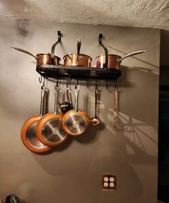 Vdomus Wall Mounted Pot and Pan Rack for Kitchen, Cookware Hanging rack with 10 Hooks Included, Hanging Pan Organizer, Black 24 x 10 Inches 39 71O8RcWVWpL