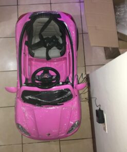 Moderno Kids Kiddie Roadster 12V Power Children Ride-On Car with R/C Parental Remote + Leather Seat 5 Point Seat Belt + LED Wheels + MP3 USB Music Player + Baby Tray Table + Rubber Floor Mats (Pink) Pink 72 71O8jeUXJ L