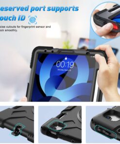 SUPFIVES Case for iPad Air 5th Generation 10.9 Inch 2022: Military Grade Silicone Protective Cover for iPad Air 4th Gen/iPad Pro 11 with Pencil Holder+ Rotating Stand+ Handle+ Shoulder Strap(Black) iPad Air 5th / 4th Generation 10.9 Inch Black 12 71O9s iI7RL