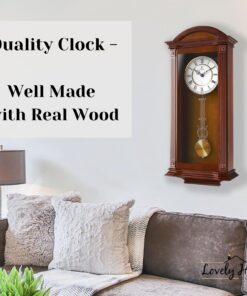 Pendulum Wall Clock Battery Operated - Large Hanging Grandfather Wall Clock with Pendulum - Quiet Wood Pendulum Clock - Wooden Wall Clock for Living Room Decor, Office & Home Décor Gift 27x11 Medium Wood 25 71O9zn I2lL 1