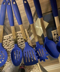 Culinary Couture 6-Piece Stainless Steel & Silicone Kitchen Utensils Set, Silicone Cooking Utensils, Heat Resistant Kitchen Cooking Utensils Set, Includes a Bonus Recipe E-Book, Blue 6 Piece - Large 25 71OCV7XvrwL 1