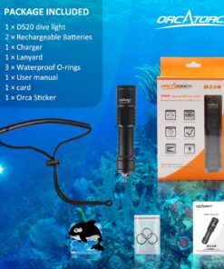 ORCATORCH D520 Scuba Dive Light 1000 Lumens Compact Diving Flashlight IP68 Waterproof Night Dive Torch Submarine Diving Lights with Rotary Switch for Underwater 150 Meters Deep Sea Diving (Black) Black 38 71OCwHvho7L