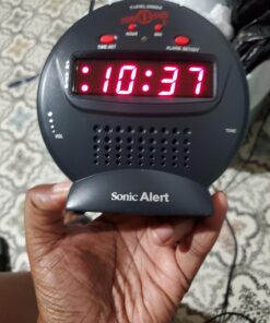 Sonic Alert Small Digital Alarm Clock with Battery Backup, Snooze, Full Range Brightness Dimmer, Outlet Powered Compact Clock for Bedrooms, Desk, Bedside, Simple to Operate (Black) Polished 22 71OEBfbBLML