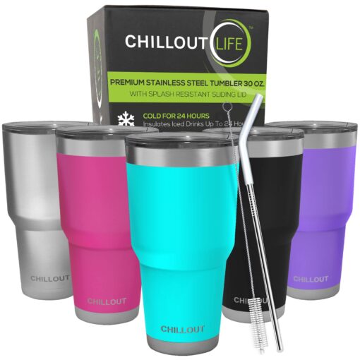 CHILLOUT LIFE 30oz Stainless Steel Tumbler with Lid - Double Wall Vacuum Insulated Large Travel Coffee Mug with Splash Proof Lid and Straw for Hot & Cold Drinks, Teal Tumbler, Pack of 1 30oz (pack of 1) Aqua Blue