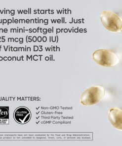 Sports Research Vitamin D3 5000 IU with Coconut MCT Oil - High Potency Vitamin D Supplement for Immune & Bone Support - Non-GMO Verified, Gluten & Soy Free – 125mcg, 360 Liquid Softgels 360 Count (Pack of 1) 29 71OH5HQZyTL