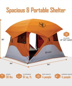 Gazelle Tents T4 Hub Tent, Easy 90 Second Set-Up, UV Resistant, Removable Floor, 4-Person, Orange, 78"x 94" x 94" 22272 T4 Orange/Grey 39 71OHP6nj4L