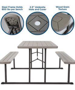 COSCO Outdoor Living 6 ft. Folding Picnic Table, Taupe Wood Grain with Brown Legs 20 71OHyxsf3OL