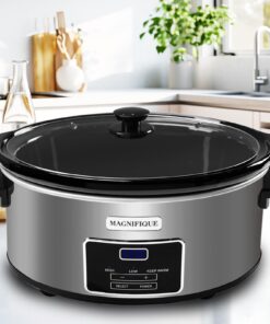 MAGNIFIQUE 8-Quart Casserole Slow Cooker with Timer and Digital Programmable - Small Kitchen Appliance for Family Dinners - Serves 6+ People - Heat Settings: Keep Warm, Low and High 8 Qt Stainless Steel Digital 28 71OImu0PJ4L