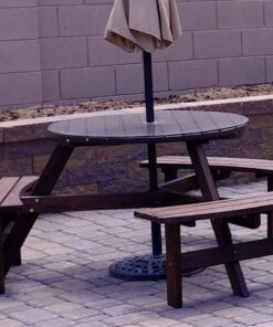 Giantex 6 Person Wooden Picnic Table Set with Wood Bench, with Umbrella Hold Design, Perfect for Outdoor Garden Yard Pub Beer Dining, Dark Brown 67"L×67" W×27.5" 30 71OJEQckJpL