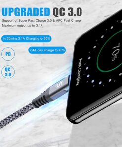 Alternative view of sweguard USB C Cable 3.1A Fast Charging [3Pack,6.6ft+3.3ft+1.5ft], USB-A to USB-C Charger Nylon Braided Cord for Samsung Galaxy S21 S20 S10 S9 S8 Plus/FE Note 20 10 9 8 7, A71 A51 A32,LG,Moto,PS5 6.6ft+3.3ft+1.5ft Grey