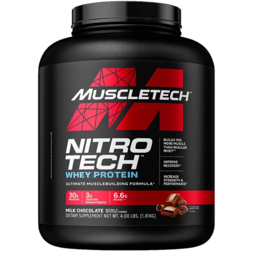 Whey Protein Powder | MuscleTech Nitro-Tech Whey Protein Isolate & Peptides | Milk Chocolate, 4 Pound (Pack of 1), 40 Servings 4 Pound (Pack of 1)