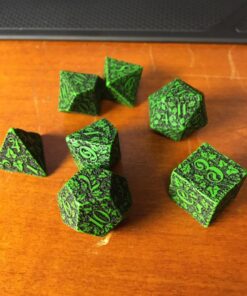 Q WORKSHOP Forest Engraved green & black RPG ornamented Dice Set 7 polyhedral pieces 12 71OLU2lQwSL