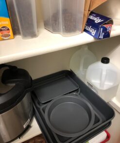 Elbee Home 8-Piece Nonstick Aluminized Steel, Space Saving Baking Set , With Deep Roasting Pan, Cookie Sheet, Cake Pans, Muffin Pans and Baking Pan PFOA & PFOS Free 19 71OLhVKLJkL