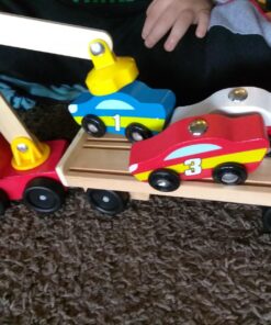 Melissa & Doug Magnetic Car Loader Wooden Toy Set With 4 Cars and 1 Semi-Trailer Truck - Crane Wooden Toy, Vehicle Toys For Kids Ages 3+ 55 71ONExrGZL