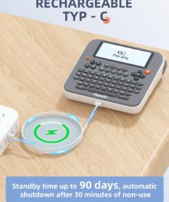 Makeid Label Maker E1 - Bluetooth Rechargeable Label Maker Machine - QWERTY Keyboard Labeler, 3.4" Backlighting LCD Screen - Prints 9~12mm & Label Margin <=1mm Black 10 71ONvlFhEwL