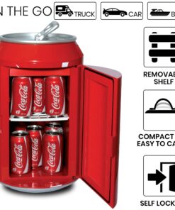 Coca-Cola 12 Can Portable Mini Fridge w/ 12V DC and 110V AC Cords, 10L (10.6 qt) Can Shaped Personal Cooler, Red, Travel Fridge for Drinks, Snacks, Lunch, Home, Office, Dorm Room, RV Coca Cola 14 71OOKoq2zxL