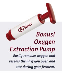 Fermenting Lids for wide mouth mason jars. 4 waterless airlock fermentation lids kit. Easy Grip fermenter lid with Oxygen Pump automatically Vents air. Tracks ferment date. (4 Lids + Pump) 26 71OQLxQLQWL