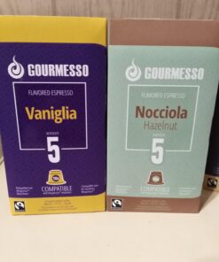 Gourmesso 50ct Flavored Espresso Pods | Int.5 | Proudly Fairtrade | Compatible with Nespresso Original Capsule Machines | Caramel Vanilla Chocolate Hazelnut Coconut | Medium Roast 50ct Flavors Bundle 10 Count (Pack of 5) 38 71ORRokXAOL