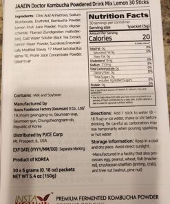 KOMBUCHA Lemon Kombucha Tea, 30 sticks x 5 grams, Zero Sugar, Sparkling Fermented Powdered Mix, Live Probiotics & Prebiotics, Healthy Drinks, Product of Korea 68 71OT9xgbQNL