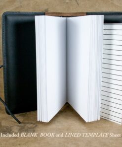 Oberon Design Genuine Leather Refillable Journal Cover with a Hardbound Blank Insert, 6x9 Inches, Hokusai Wave, Navy with a Pewter Button, Made in the USA 13 71OVgg9iPxL