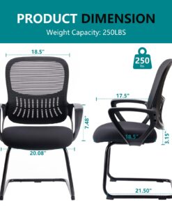 SMUG Desk Chair No Wheels, Mid Back Computer Chair Ergonomic Mesh Office Chair with Larger Seat, Executive Sled-Base Task Chair with Lumbar Support and Armrests for Women Adults, Black Americana 10 71OVpwnhk9L