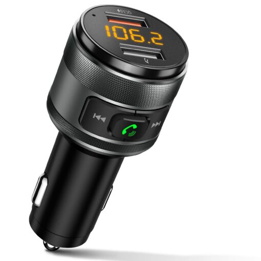 IMDEN Bluetooth 5.0 FM Transmitter for Car, 3.0 Wireless Bluetooth FM Radio Adapter Music Player FM Transmitter/Car Kit with Hands-Free Calling and 2 USB Ports Charger Support USB Drive black