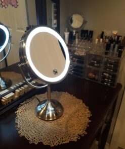 VESAUR 10" Extra Large and 17" Tall Lighted Makeup Mirror, 1X/5X Magnifying Vanity Mirror with 3 Colors Dimmable, 52 Premium LED Lights, 360° Rotation Table Mirror 2 Power Supply, Pearl Nickel XX-Large 54 71OWSe7t5sL