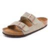 Birkenstock Men's Amalfi Leather Soft Footbed Arizona Sandals 5-5.5 Taupe Suede