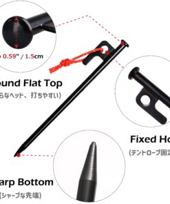 Azarxis Camping Tent Stake Metal Tent Peg with Hook and Tip Cover Heavy Duty Unbreakable for Tarp Canopy Hiking Picnic Beach Garden with Storage Bag #03 Black - Steel - 6 Pack 11.81" 9 71OXR7BCtnL 1