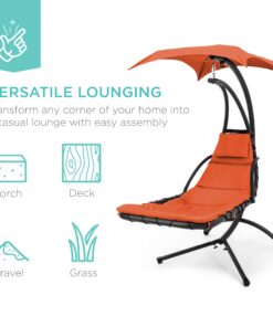Best Choice Products Outdoor Hanging Curved Steel Chaise Lounge Chair Swing w/Built-in Pillow and Removable Canopy, Orange 27 71OZ5SKTAyL