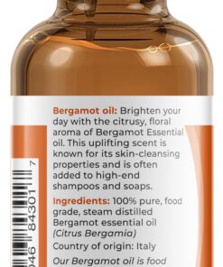 Viva Doria 100% Pure Bergamot Essential Oil, Undiluted, Food Grade, Italian Bergamot Oil, 1 Fluid Ounce (30 mL) Natural Aromatherapy Oil 1 Fl Oz (Pack of 1) 9 71OZr8TNiUL