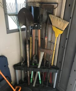 Rubbermaid Plastic Garage Corner Tool Tower Rack, Easy to Assemble, Organizes up to 30 Long-Handled Tools/Rakes/ Brooms/Shovles for Home/House/Outdoor/Sheds Corner Tower 37 71OZtg XfL