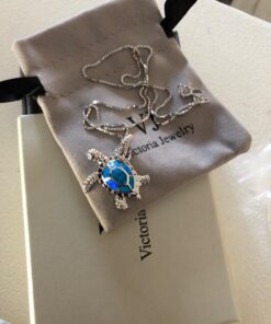 Victoria Jewelry 925 Sterling Silver Blue Opal Sea Turtle Necklace 38 71ObLOZl0AL 1