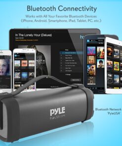 Pyle Wireless Portable Bluetooth Speaker- 100 Watt Power Rugged Compact Audio Sound Box Stereo System with Built-in Rechargeable Battery, 3.5mm AUX Input Jack,FM Radio,MP3 & USB Reader-PBMSQG5, Black 20 71ObagrRZNL