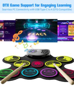Miortior Electronic Drum Set, 10 Pads Roll-up Drum Practice Pad with Drum Pedals & Drum Sticks, Portable Drum Pad Machine Built-in Speaker with Headphone Jack, Great Christmas & Birthday Gift for Kids 19 71OhlfLs0EL