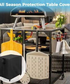 Pizza Oven Table Cover, Waterproof Sunproof Outdoor Pizza Oven Stand Over, Fit Ooni Large Tables, Outdoor Prep Cart Table Cover, Pizza Oven Dining Cart Worktable 420D Oxford Cover, 36x32x31in 12 71OlTD fELL