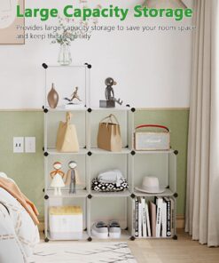 C&AHOME Cube Storage, 9-Cube Plastic Closet Cabinet Organizer, DIY Stackable Bookshelf, Modular shelving Units Ideal for Home, Office, Kids Room, 36.6"L x 12.4" W x 48.4" H Translucent White SBTM3009A Transparent White 25 71OlwXZvleL