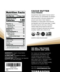 Alternative view of Terrasoul Superfoods Organic Cacao Butter, 1 Lb - Raw | Keto | Vegan | Unrefined