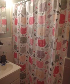 Amazon Basics Fun and Playful Pink Kitties Printed Pattern Microfiber Bathroom Shower Curtain - Pink Kitties, 72 Inch 12 71OnOH1tugL