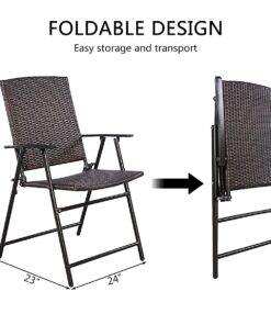 Tangkula 4 PCS Folding Patio Chair Set Outdoor Pool Lawn Portable Wicker Chair with Armrest & Footrest Durable Rattan Steel Frame Commercial Foldable Stackable Party Wedding Chair Set (24X23X37) 24X23X37 13 71OobveokrL 1