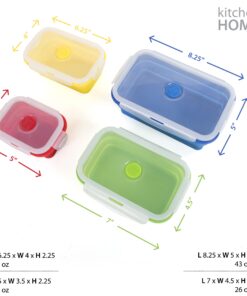 Kitchen + Home Thin Bins Collapsible Containers – Set of 4 Rectangle Silicone Food Storage Containers – BPA Free, Microwave, Dishwasher and Freezer Safe 18 71OpFZhaKlS