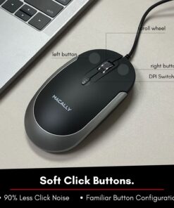 Macally Silent Wired Mouse - Slim & Compact USB Mouse for Apple Mac or Windows PC Laptop/Desktop - Designed with Optical Sensor & DPI Switch - Simple & Comfortable Wired Computer Mouse (Space Gray) Black with Space Gray Trim 18 71OpJbQE5RL