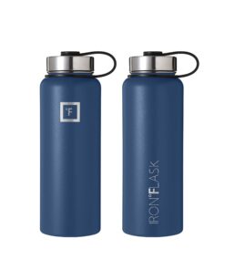 IRON °FLASK Sports Water Bottle - 40oz, 3 Lids (Straw Lid), Leak Proof - Stainless Steel Gym & Sport Bottles for Men, Women & Kids - Double Walled, Insulated Thermos, Metal Canteen Twilight Blue 40 Oz 22 71OqARj27OL