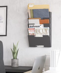 Wallniture Lisbon Metal Wall File Holder Organizer, 5-Tier File Folders Letter Size Magazine Holder and Office Decor, Gray 12 71OqSWW7OCL