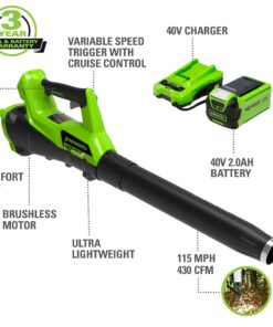Alternative view of Greenworks 40V (115 MPH / 430 CFM) Brushless Axial Leaf Blower, 2.0Ah Battery and Charger Included Brushless Blower (2.0Ah)