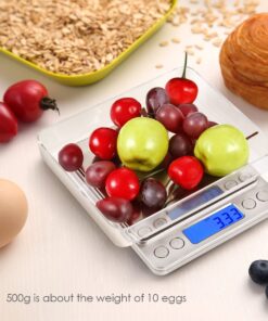 (Upgraded) AMIR Digital Kitchen Scale, 500g Mini Pocket Jewelry Scale, Cooking Food Scale, Back-Lit LCD Display, 2 Trays, 6 Units, Auto Off, Tare, PCS, Stainless Steel (Batteries Included) Silver 24 71Ot7StveCL