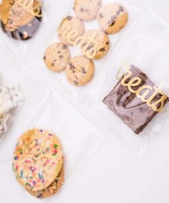 Cellophane Treat Bags, Clear Cookie Bags Pack of 100 (5 x 7Inches) Clear Bags for Gifts and Wrapping Sweets bag for Hamper Making for Birthday Party Self-Sealing & Resealable Adhesive (Treat Bags - Gold) Treat Bags - Gold 13 71OtHHsRLgL