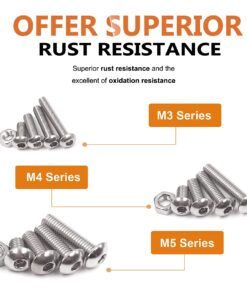 Comdox 500Pcs M3 M4 M5 Stainless Steel Button Head Hex Socket Head Cap Bolts Screws Nut Assortment Kit 10 71OvXNwyzcS